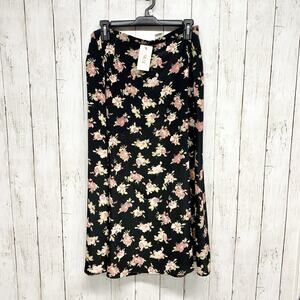 Vintage Lauren Alexandra Collection Skirt Women 10 Black Floral Fit Flare Midi